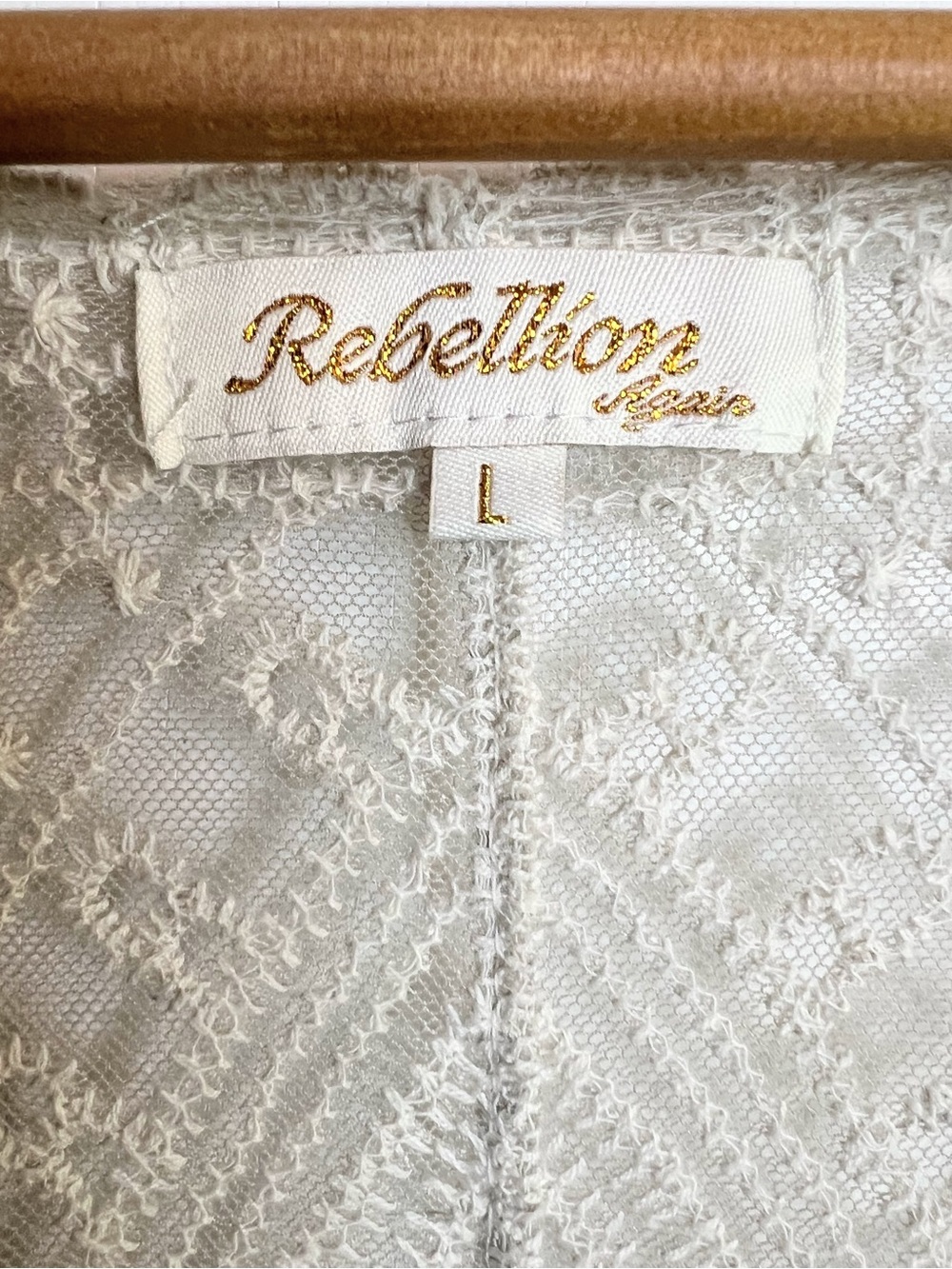 Rebellion Lace Embroidered Sheer Kimono Cover-Up in Cream L - Picture 6 of 7